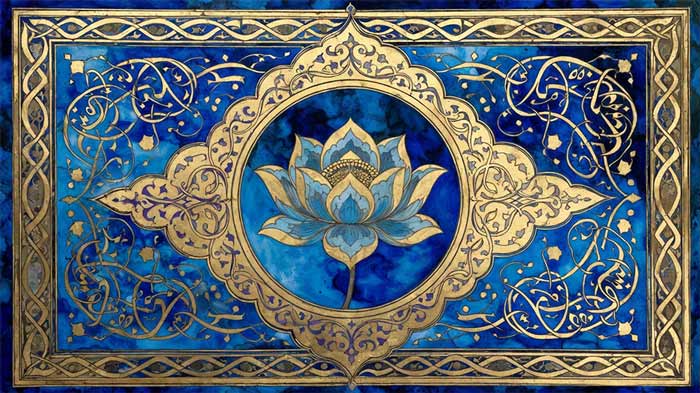حاشیه شمسه‌دار + گل نیلوفر در مرکز